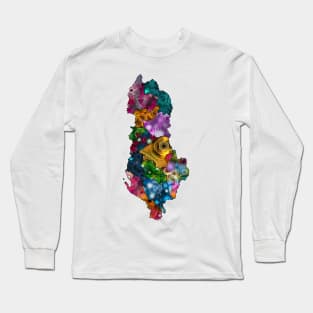 Spirograph Patterned Albania Counties Map Long Sleeve T-Shirt